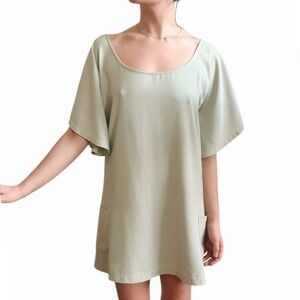 Vintage Y2K Thayer Mint Green Scoop Neck Mini Shift Dress Flutter Bell Sleeves S